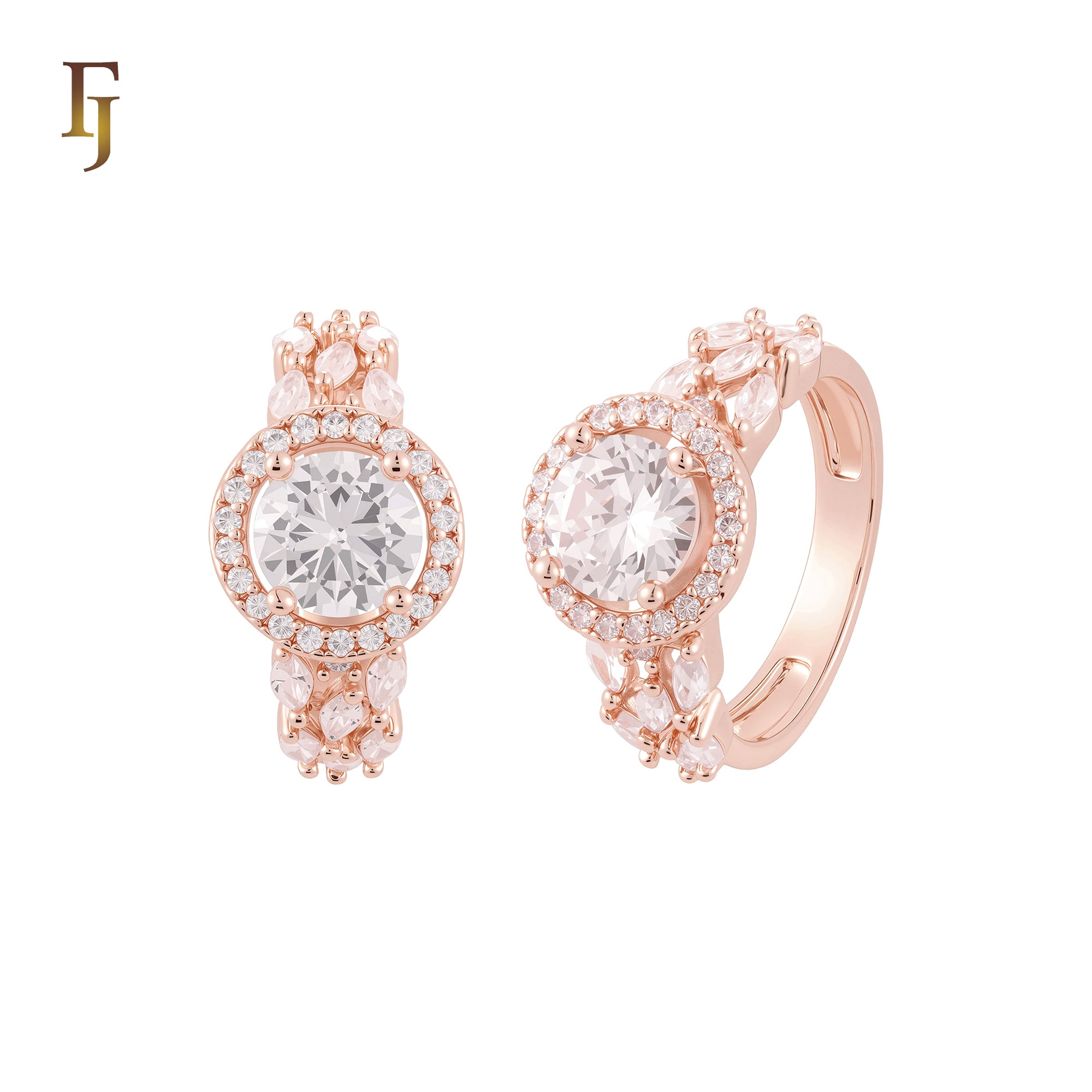 Halo white CZs cluster Marquise 14K Gold, Rose Gold Wedding Set Rings Engagement and Band