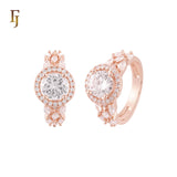 Halo white CZs cluster Marquise 14K Gold, Rose Gold Wedding Set Rings Engagement and Band