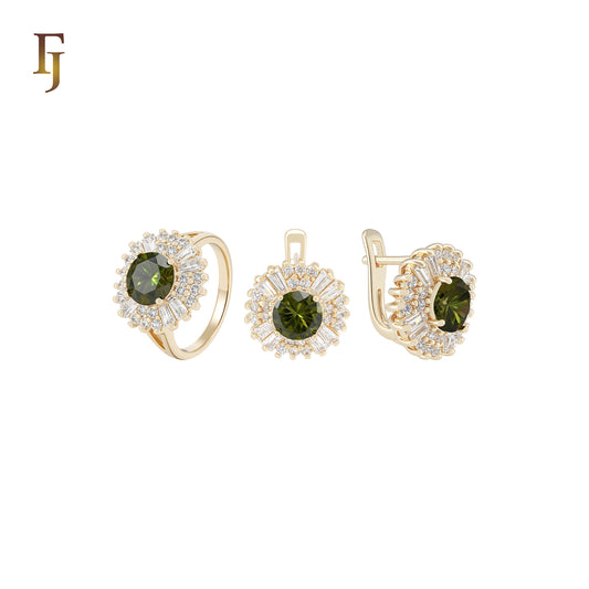 Halo cluster Colorful 14K Gold Jewelry Set with Rings