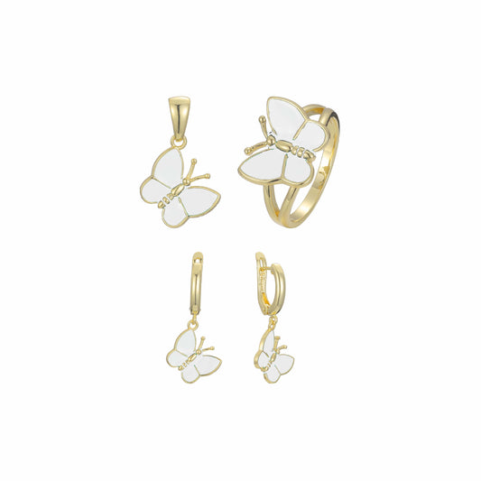 Conjunto de bisutería con dije y anillos de mariposa enchapados en oro de 14K