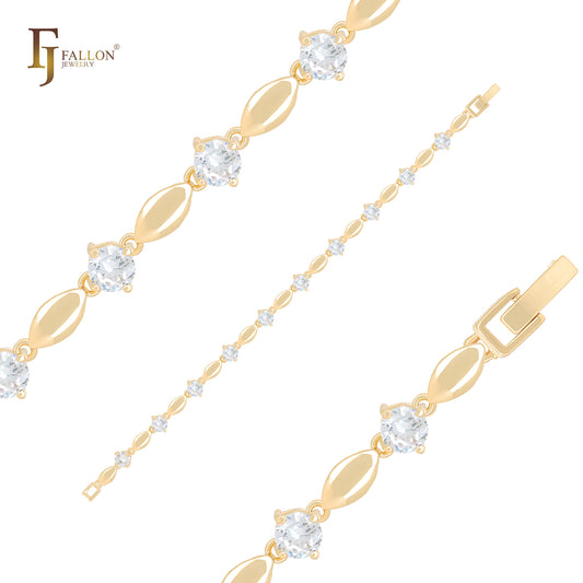 Oval Beads mixed white CZs 14K Gold Bracelets