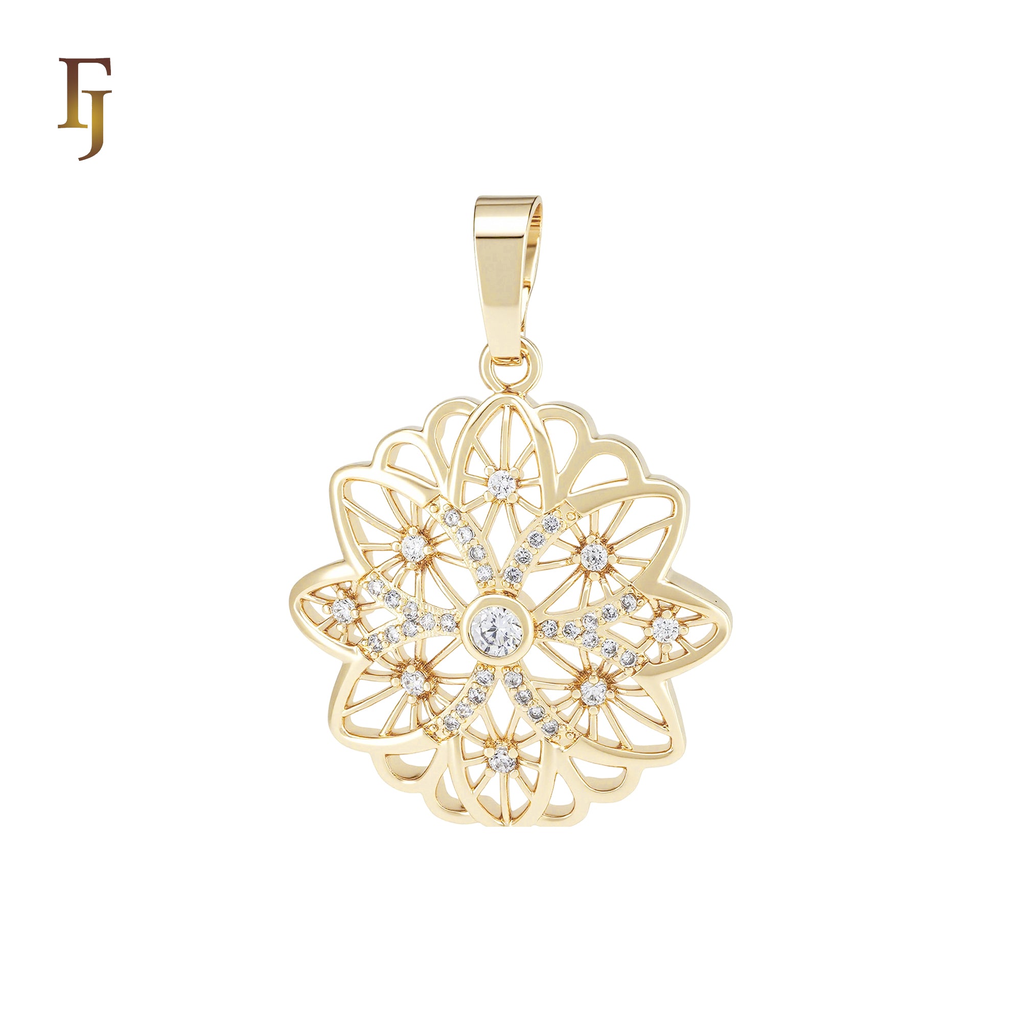 Filigree snowflake white CZs 14K Gold Pendant
