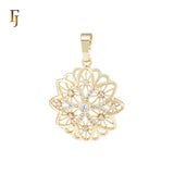 Filigree snowflake white CZs 14K Gold Pendant