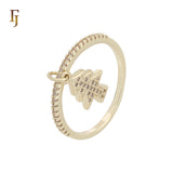Dainty CZ Ring with Dangling Charm | 1.5mm Band Micro Pave Yellow Gold Plated Women’s Fashion Ring | FJ Jewelry
