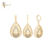 Conjunto de joyas de oro de 14 quilates con circonitas blancas en forma de lágrima y colgante