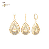 Conjunto de joyas de oro de 14 quilates con circonitas blancas en forma de lágrima y colgante