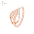 Anillos de moda en oro rosa de dos tonos con circonitas blancas geométricas de tres ramas