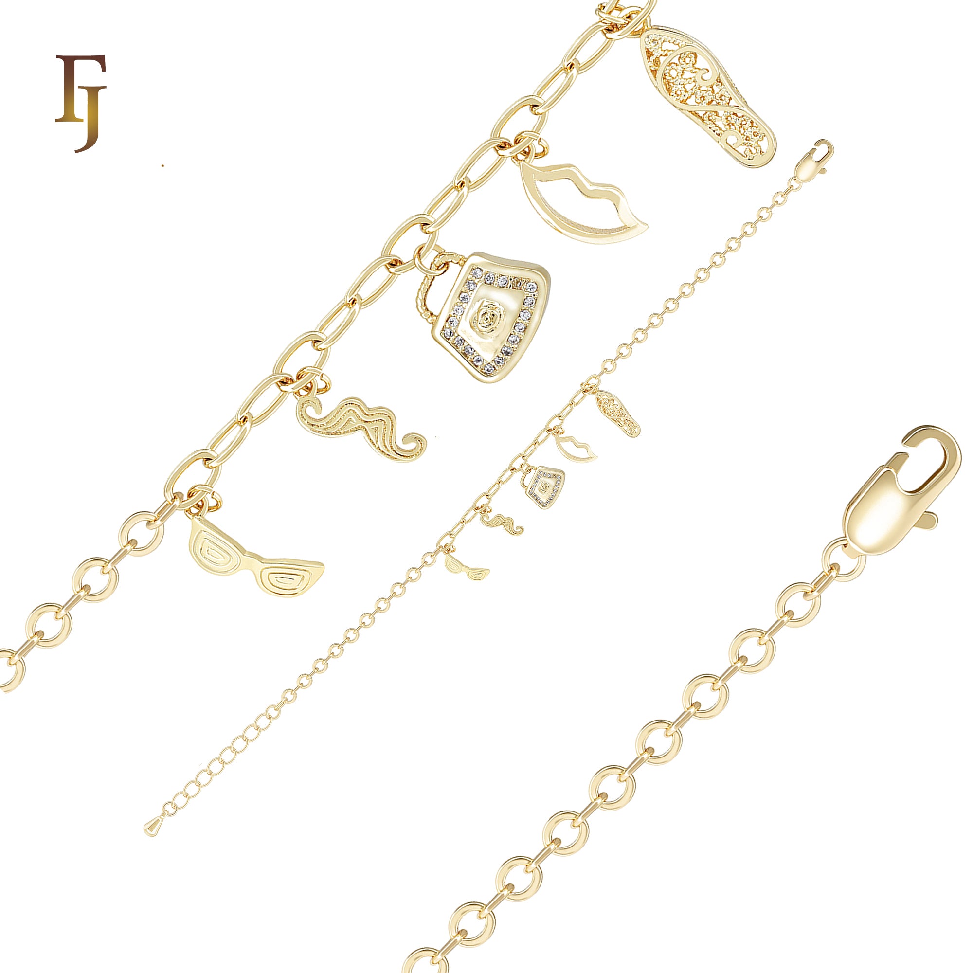 Fancy Link 14K Gold Bracelets of Beard, Eyeblind, Bag, shoes and Glasses