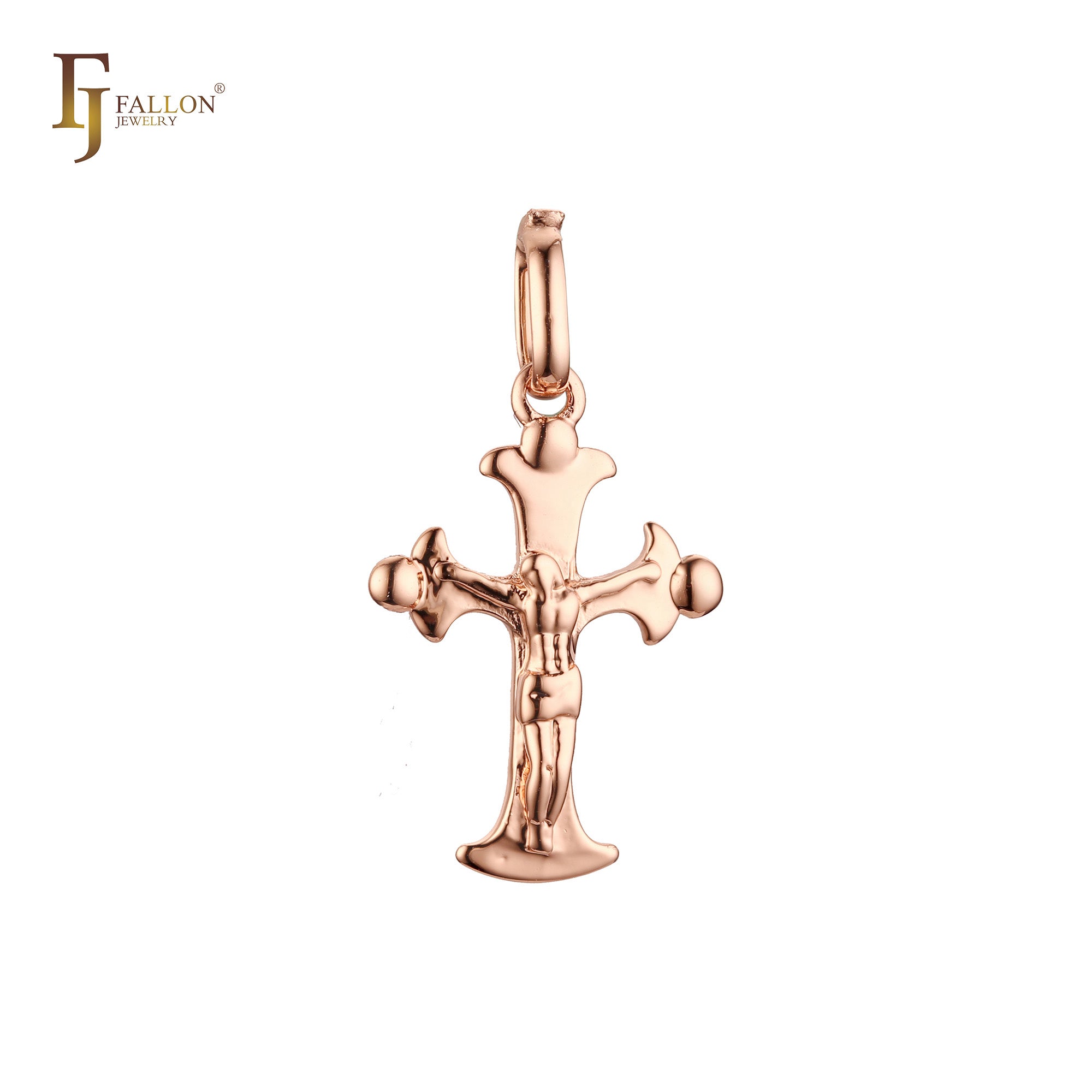 Christian Catholic Rose Gold Beads Crucifix Cross Pendant