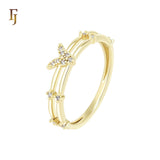 Double Band butterfly of white CZs 14K Gold Fashion Rings