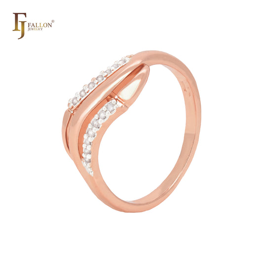Anillos de moda de oro rosa de dos tonos con triple enlace trenzado y circonitas blancas.