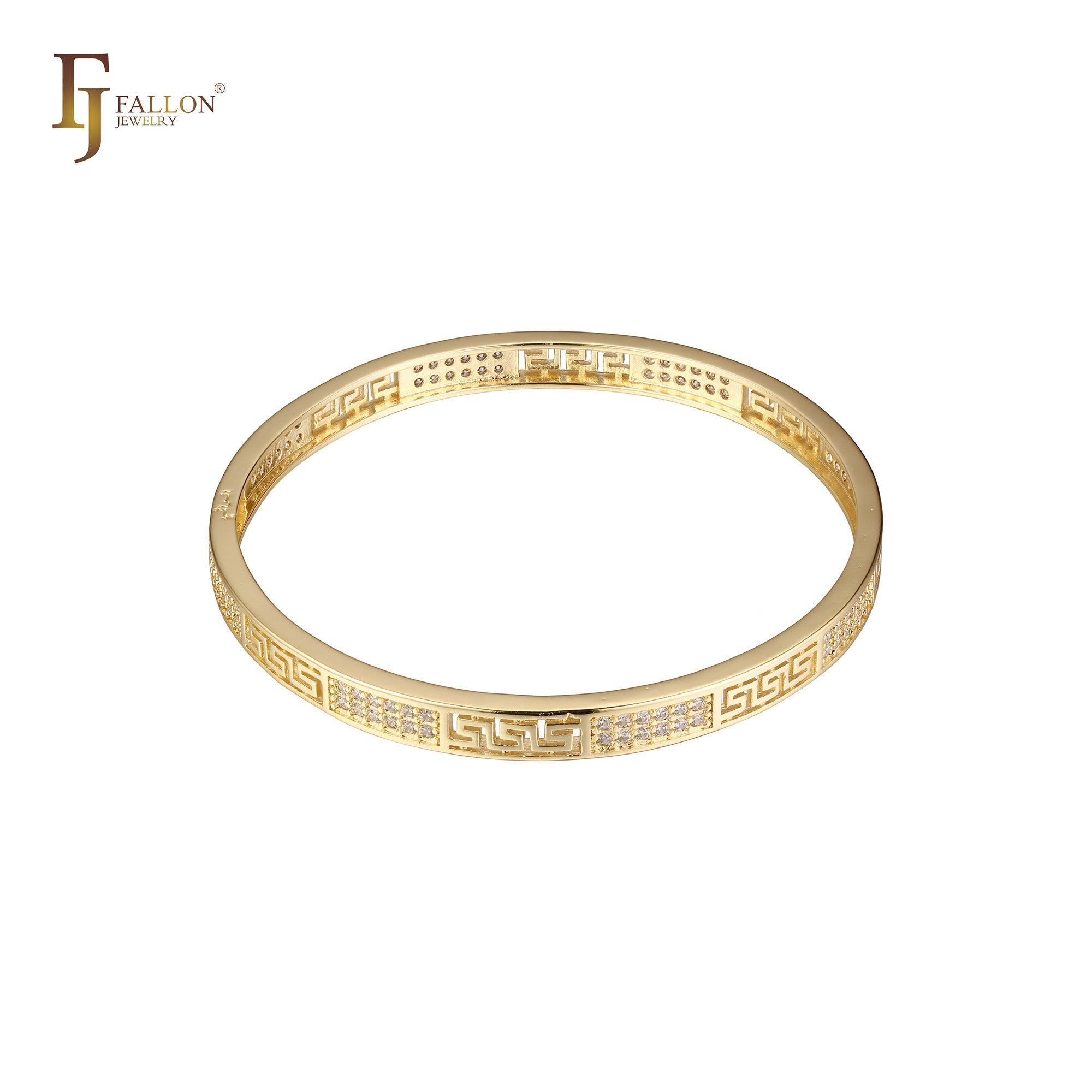 Greek Key meander 14K Gold white Czs Bangle