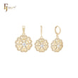 Conjunto de joyas de oro de 14 quilates con circonitas blancas y colgante en forma de racimo de flores