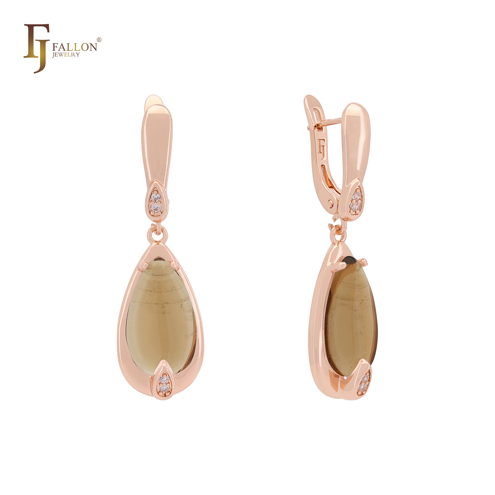 Pendientes de clip de oro rosa con piedra de gota colorida y solitario en forma de pera