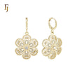 Flower of six petals Snowflake of white CZs 14K Gold Huggie drop Earrings