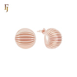 Semi-sphere Flower textured 14K Gold, Rose Gold Stud Earrings