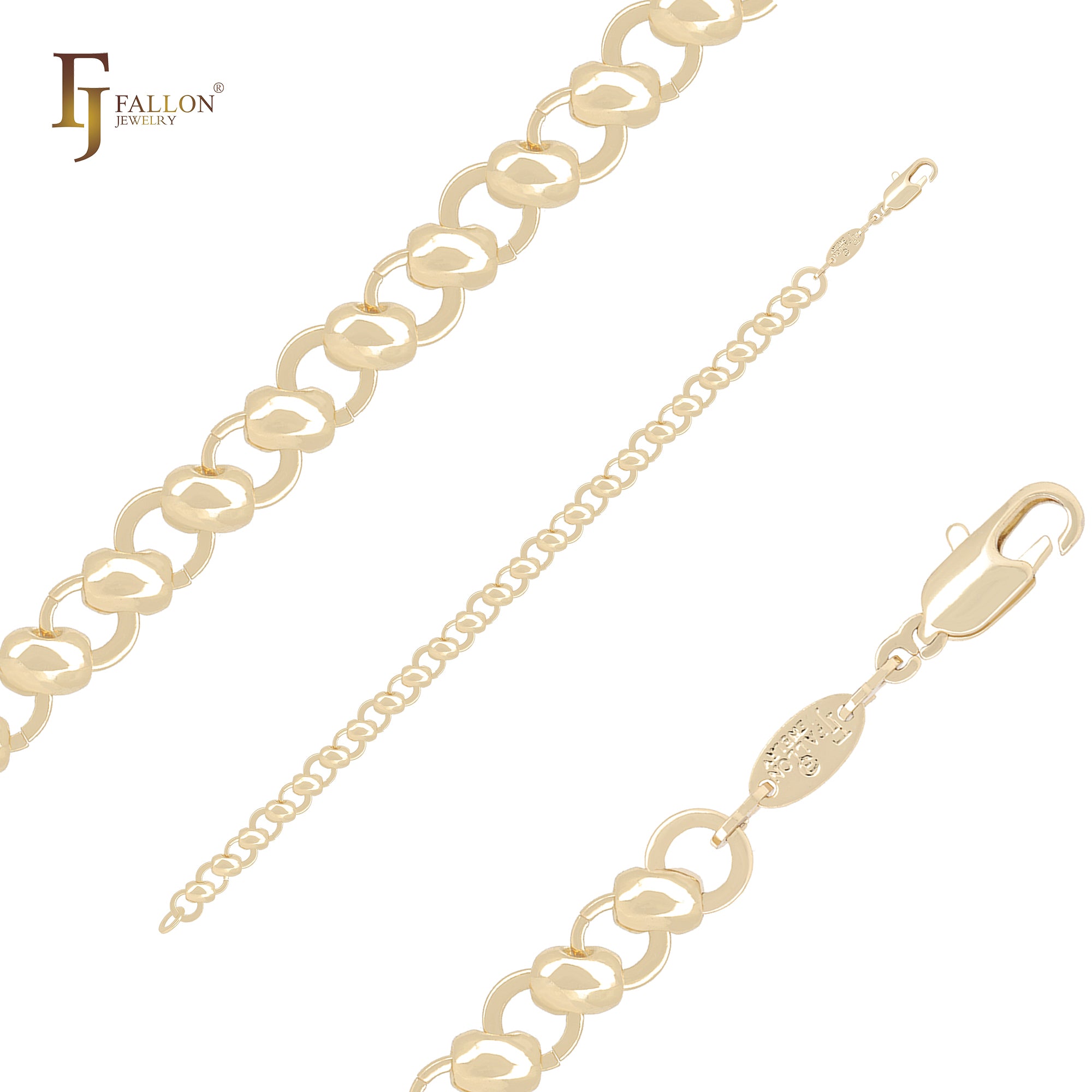 Pulseras de eslabones de lujo con hebillas mixtas de cuentas huecas de disco en oro de 14 quilates