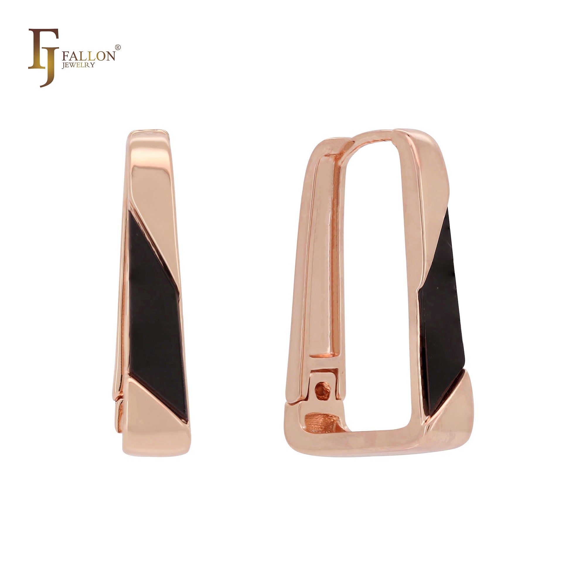 Aros con candado en forma de U pintados de negro en oro de 14 quilates, oro rosa y oro blanco.