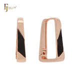 Aros con candado en forma de U pintados de negro en oro de 14 quilates, oro rosa y oro blanco.