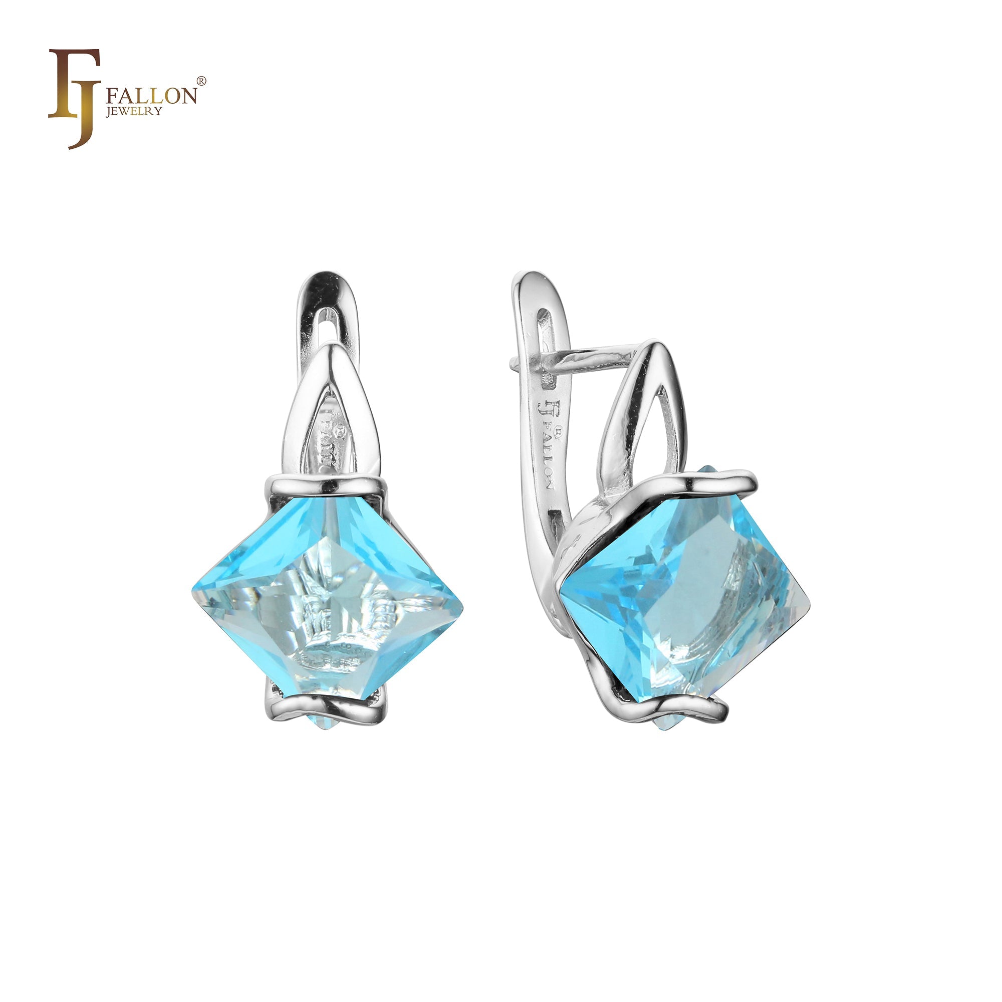 公主方形切割 CZ 14K 金、玫瑰金耳环