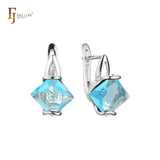 公主方形切割 CZ 14K 金、玫瑰金耳环