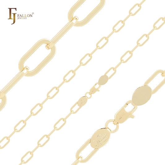 Clipe de papel oval em ouro 14K, corrente em ouro branco
