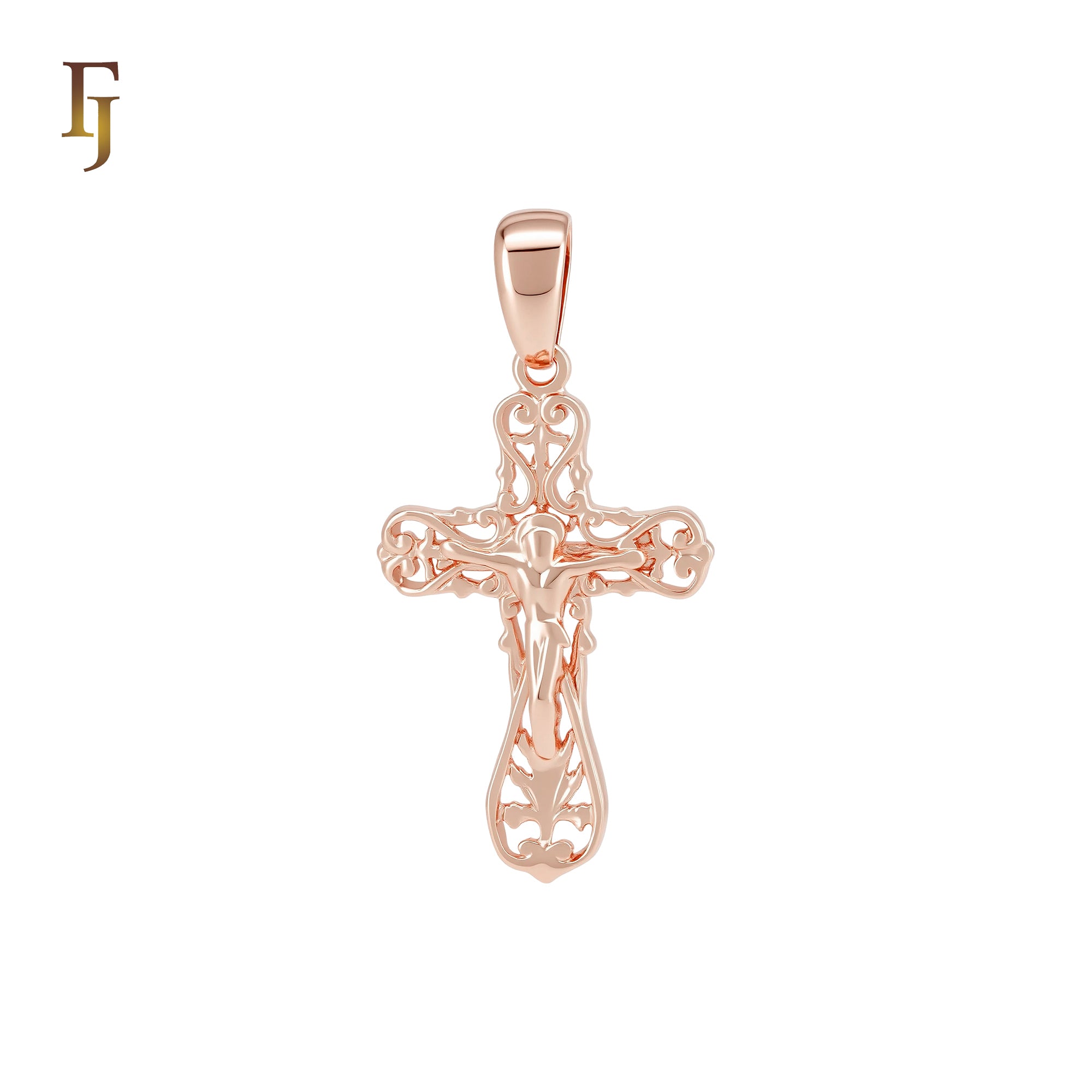 Russian Rose Gold Crucifix Cross Pendant Religious Catholic Orthdox