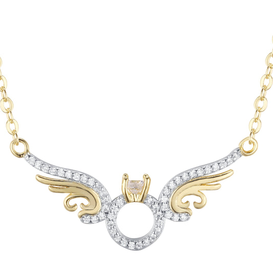 Colar de asas de anjo banhado em ouro 14K, ouro rosa, ouro branco, dois tons