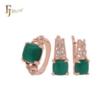 Conjunto de joias em dois tons com anéis, solitário, grande cabochão quadrado, zircônia cúbica, ouro rosa 14K
