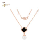Collar de moda de perla con trébol de oro rosa blanco o negro