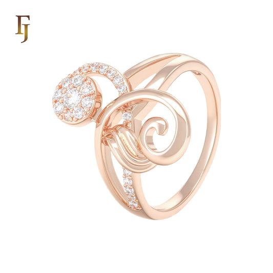 Double waves of white CZs Geometric Rose Gold Fashion Rings