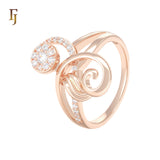 Double waves of white CZs Geometric Rose Gold Fashion Rings