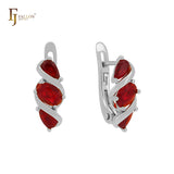 Серьги-клипсы из золота 14 карат с тройным красным фианитом в обхвате