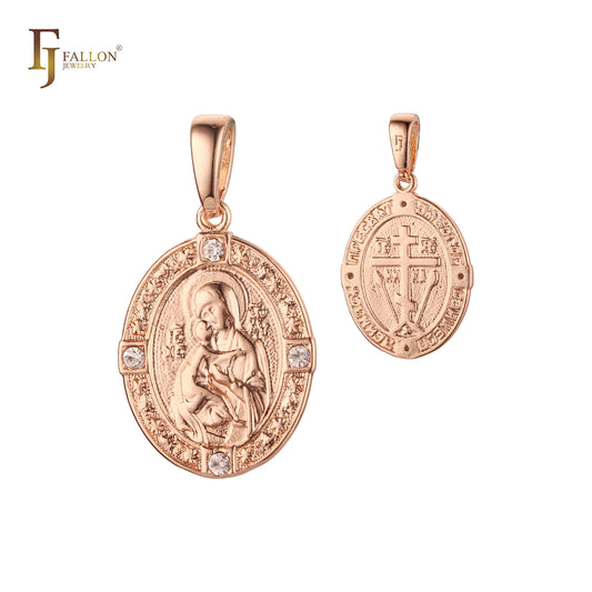 Virgin Mary Our Lady of Vladimir Rose Gold Orthodox Religious Pendant