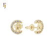 Paris Eiffel tower in a moon of white CZs 14K Gold Stud Earrings