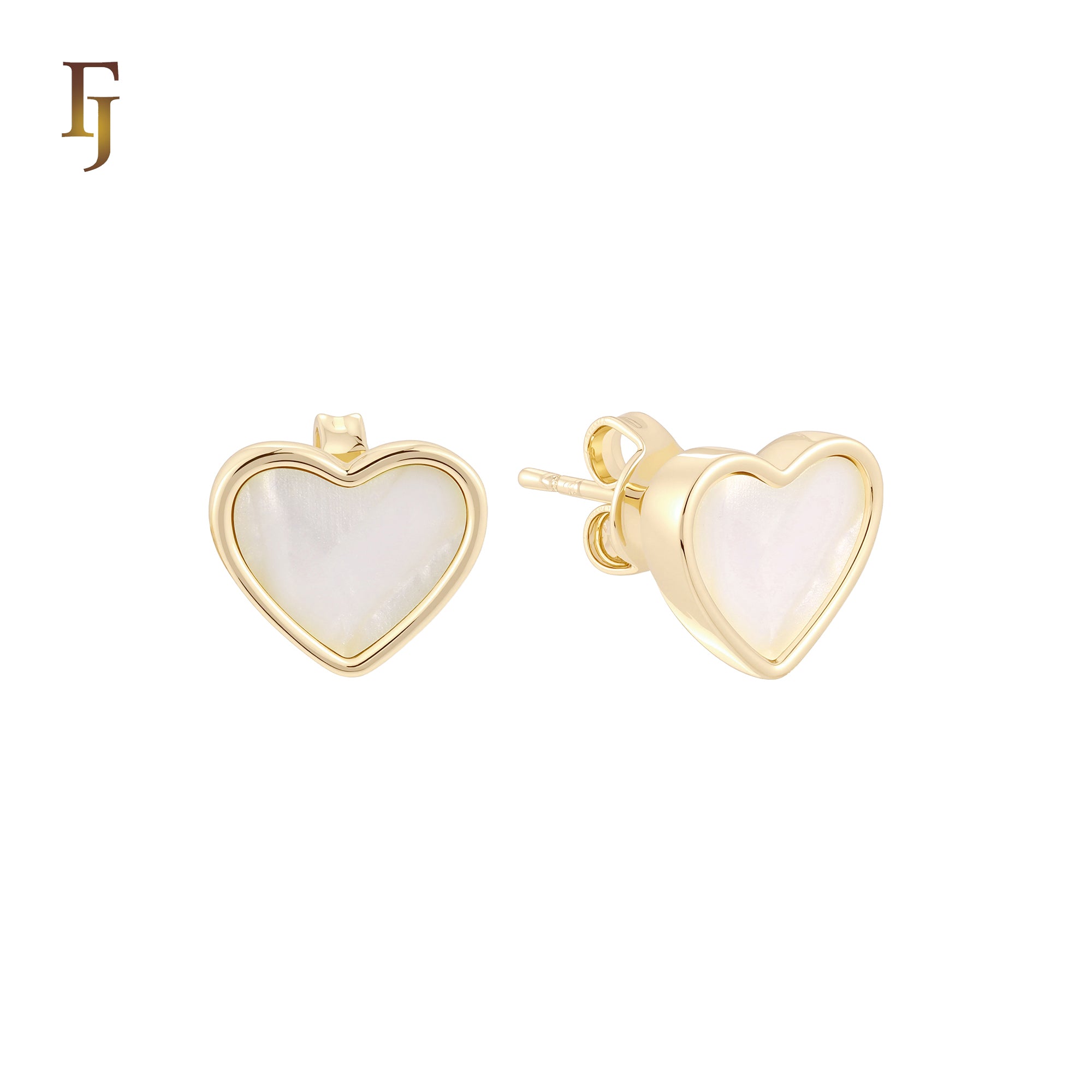Wide Heart shaped of Black or White Onyx 14K Gold, Rose Gold Stud Earrings