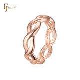 Anillos de boda infinitos retorcidos en oro de 14 quilates, colores de baño de oro rosa.