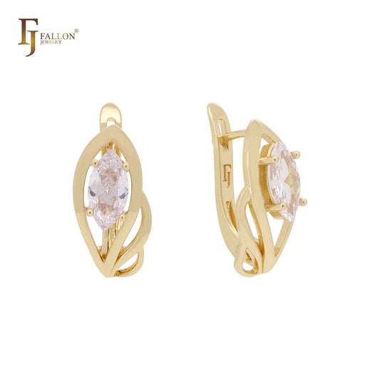 Серьги-клипсы Solitaire Marquise White CZs в стиле минимализма из 14-каратного золота