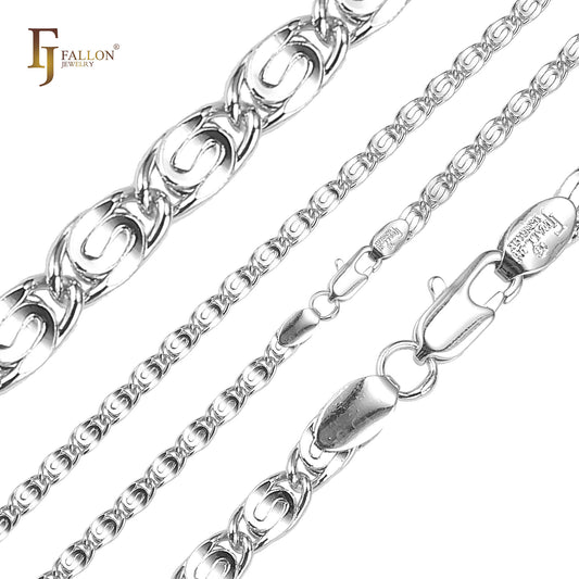 Классические цепочки с плоскими звеньями в форме улитки, покрытие из золота 14 карат, розового золота, белого золота, золота 18 карат.