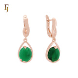 Drop Colorful Solitaire deep blue CZ Rose Gold Russian Lock Earrings