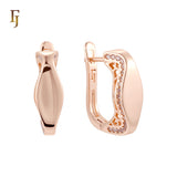 Geometric sided white CZs row Rose Gold Russian Lock Earrings