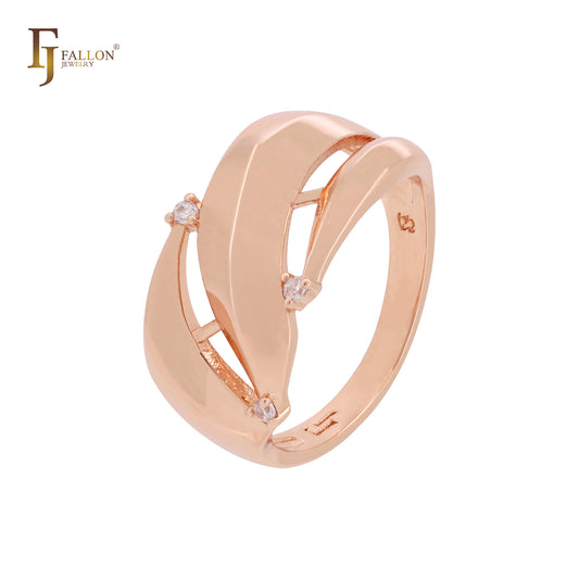 Anillos de moda en oro rosa con ventana cuadrada de circonitas blancas