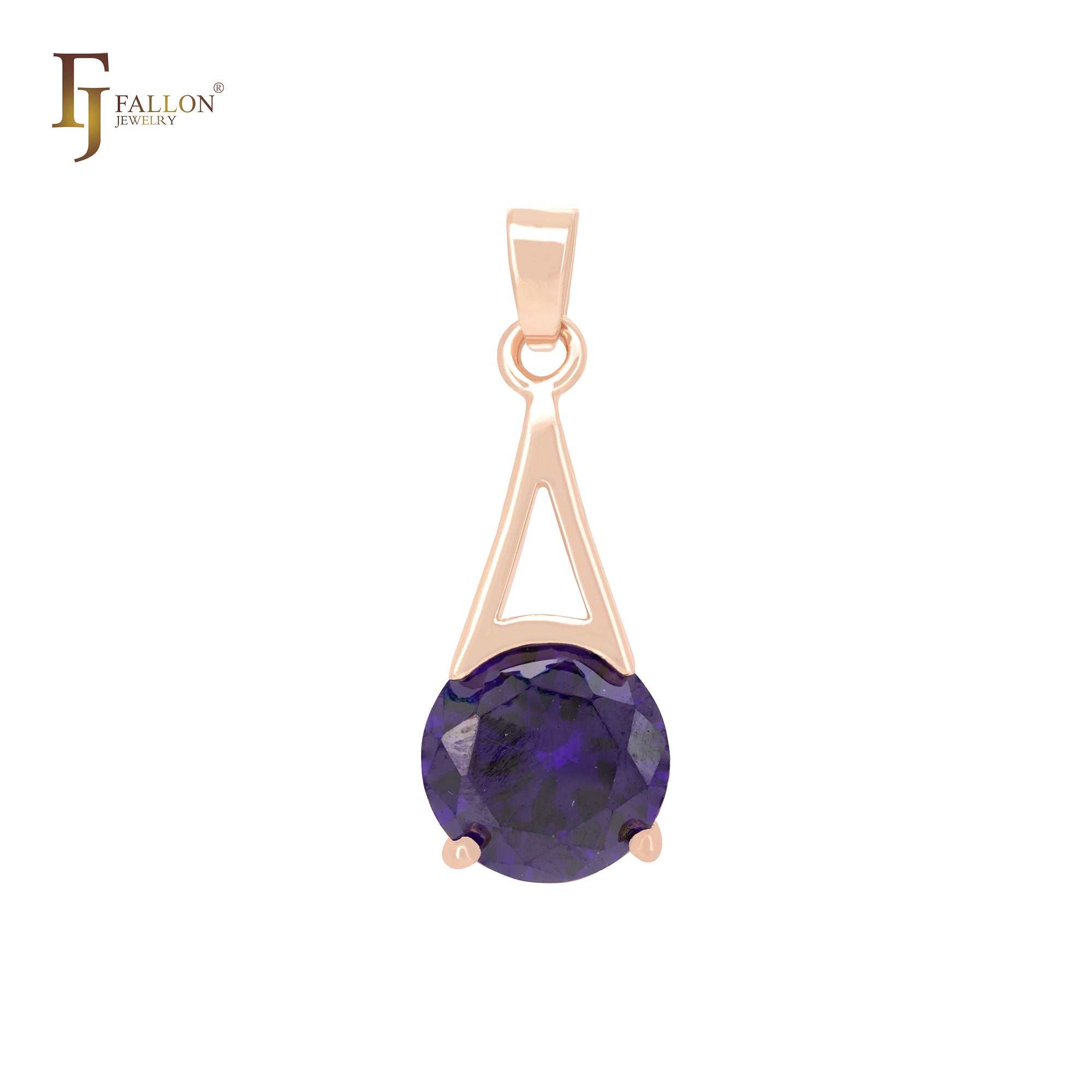 Solitär Lila Oval CZ 14K Gold, Roségold Solitär Anhänger
