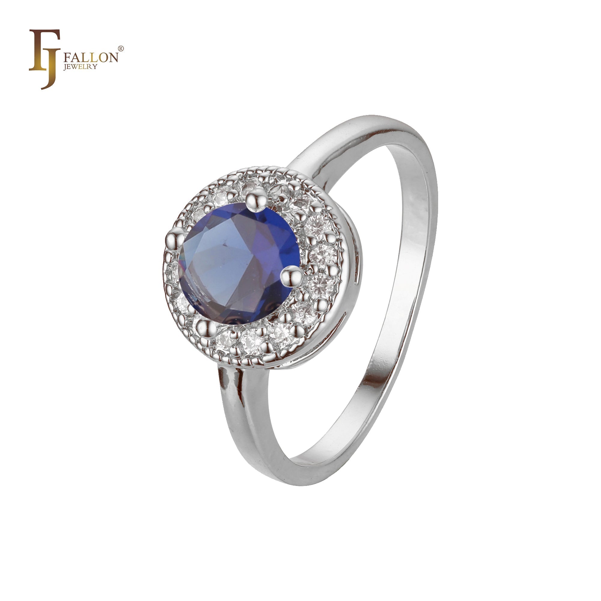 Anéis de halo em ouro branco com zircônia cúbica colorida chique