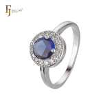 Anéis de halo em ouro branco com zircônia cúbica colorida chique