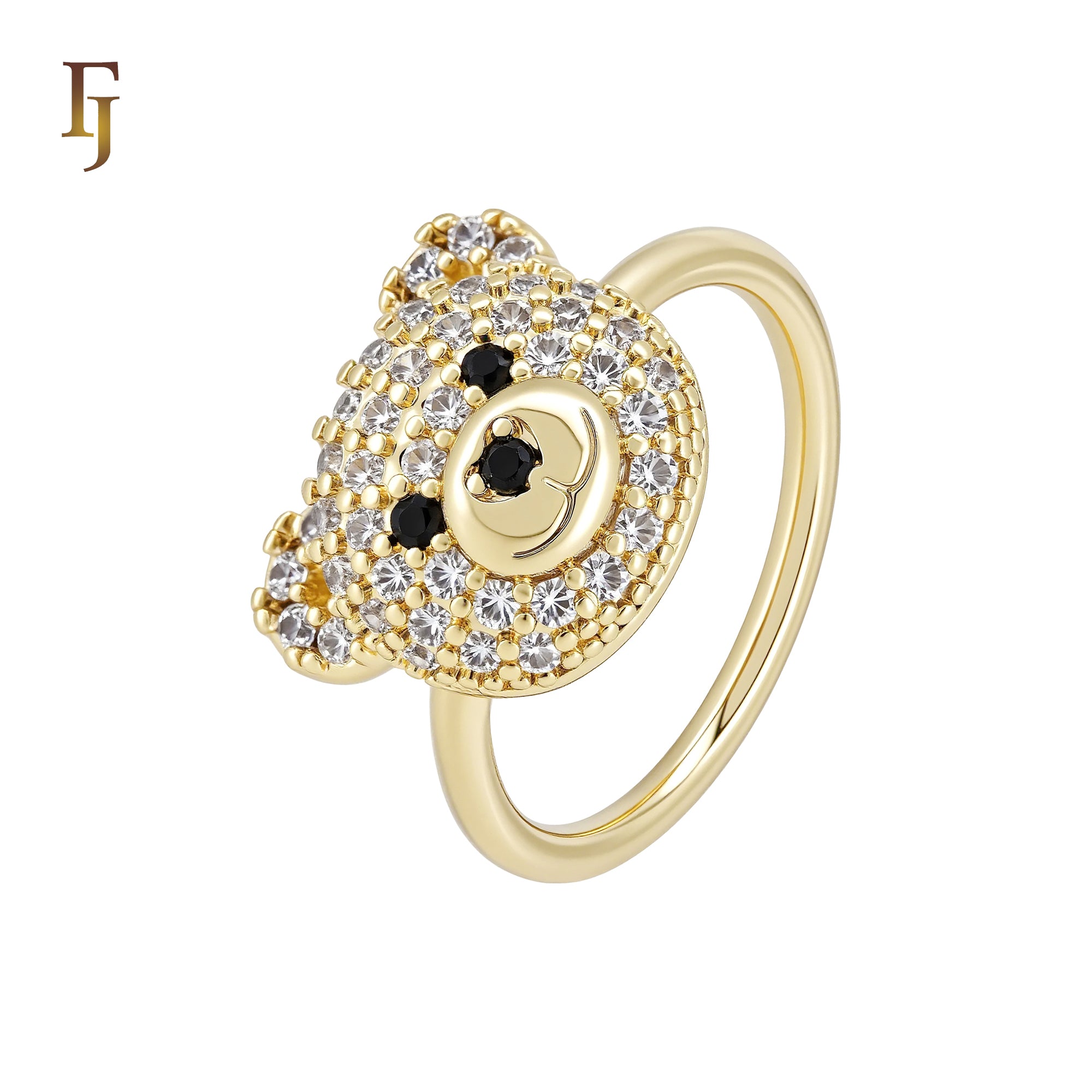 Cute Little Bear paved white CZs 14K Gold Fashion Rings