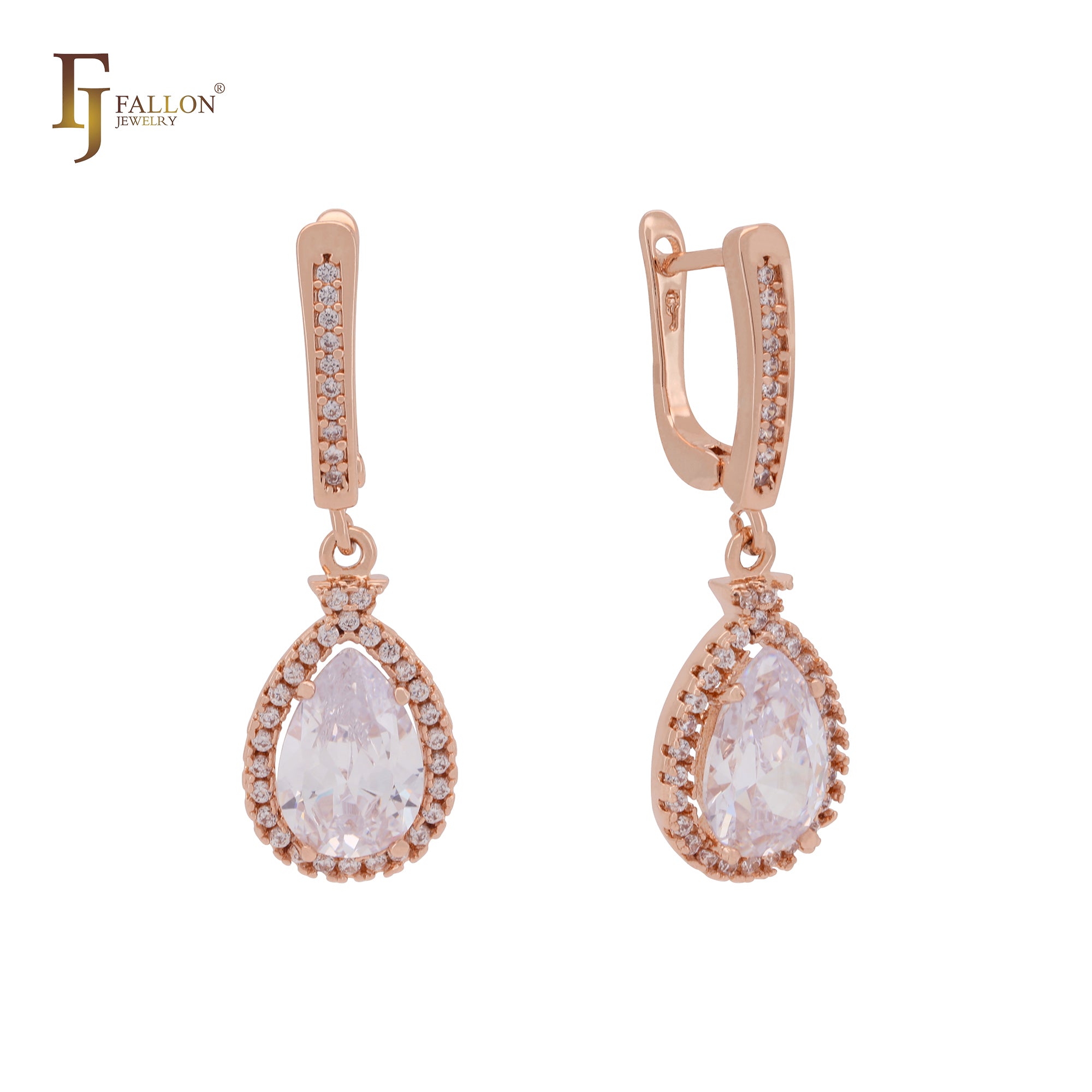 Aretes de halo de lágrima en Oro 14K, oro de 18 quilates, oro rosa, baño de colores