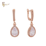 Aretes de halo de lágrima en Oro 14K, oro de 18 quilates, oro rosa, baño de colores