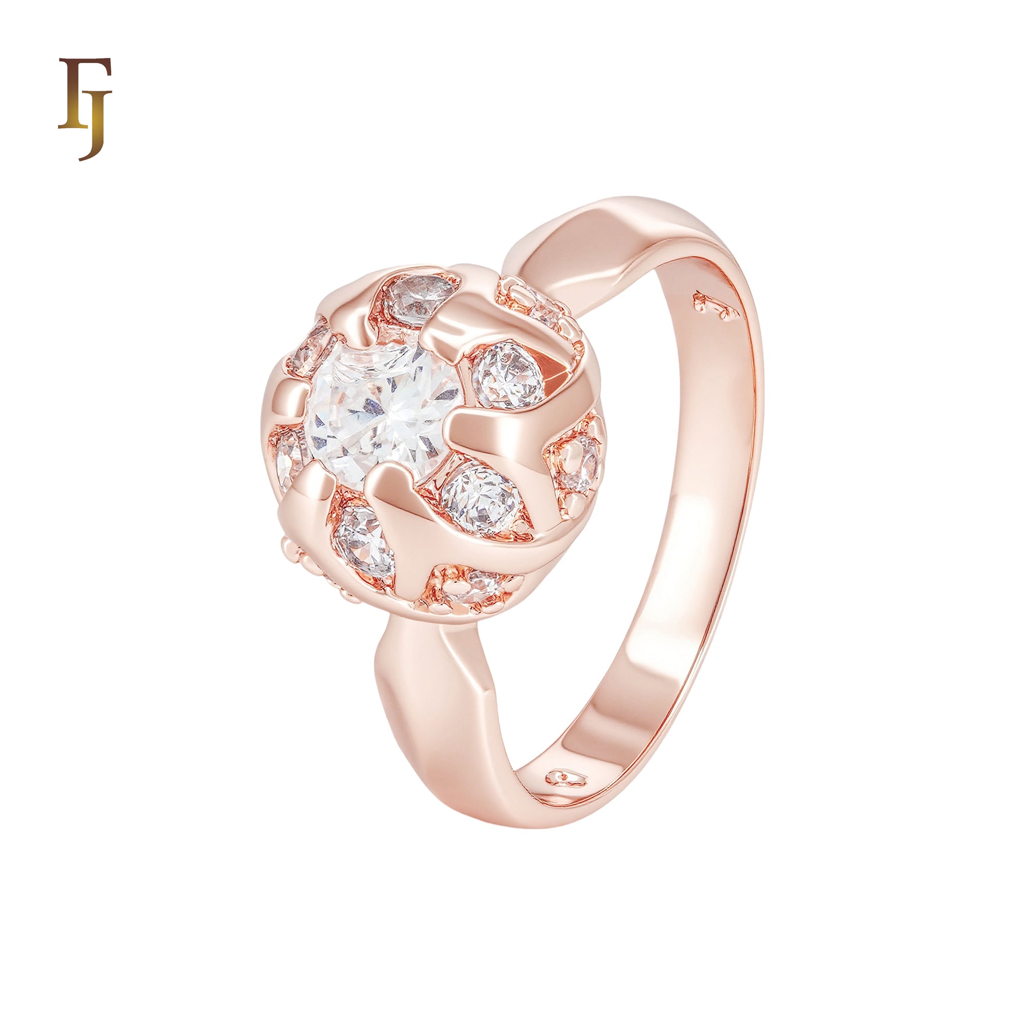 Rounded Bead Ball of white CZs Rose Gold Fashion Rings