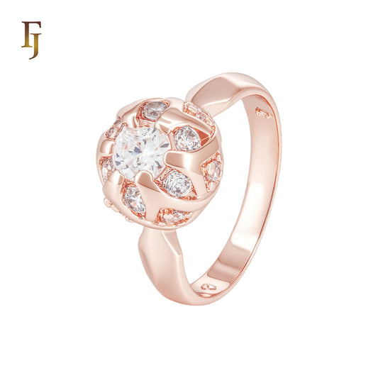 Rounded Bead Ball of white CZs Rose Gold Fashion Rings